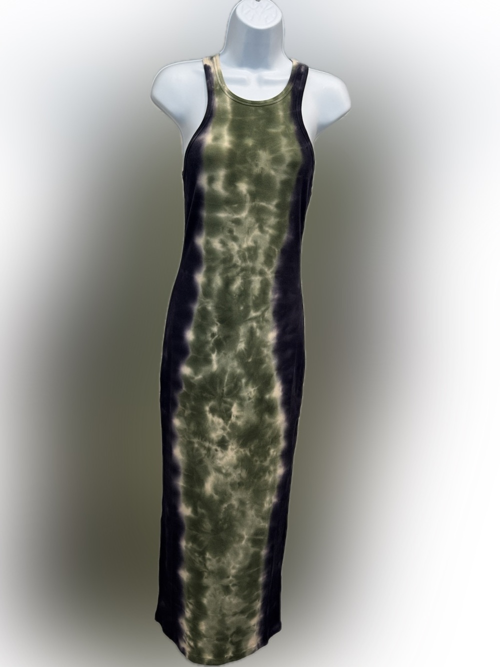 Young fabulous & broke, Sleeveless Tie-Dye Maxi Dress in Olive Green and Blue - Picture 3 of 7